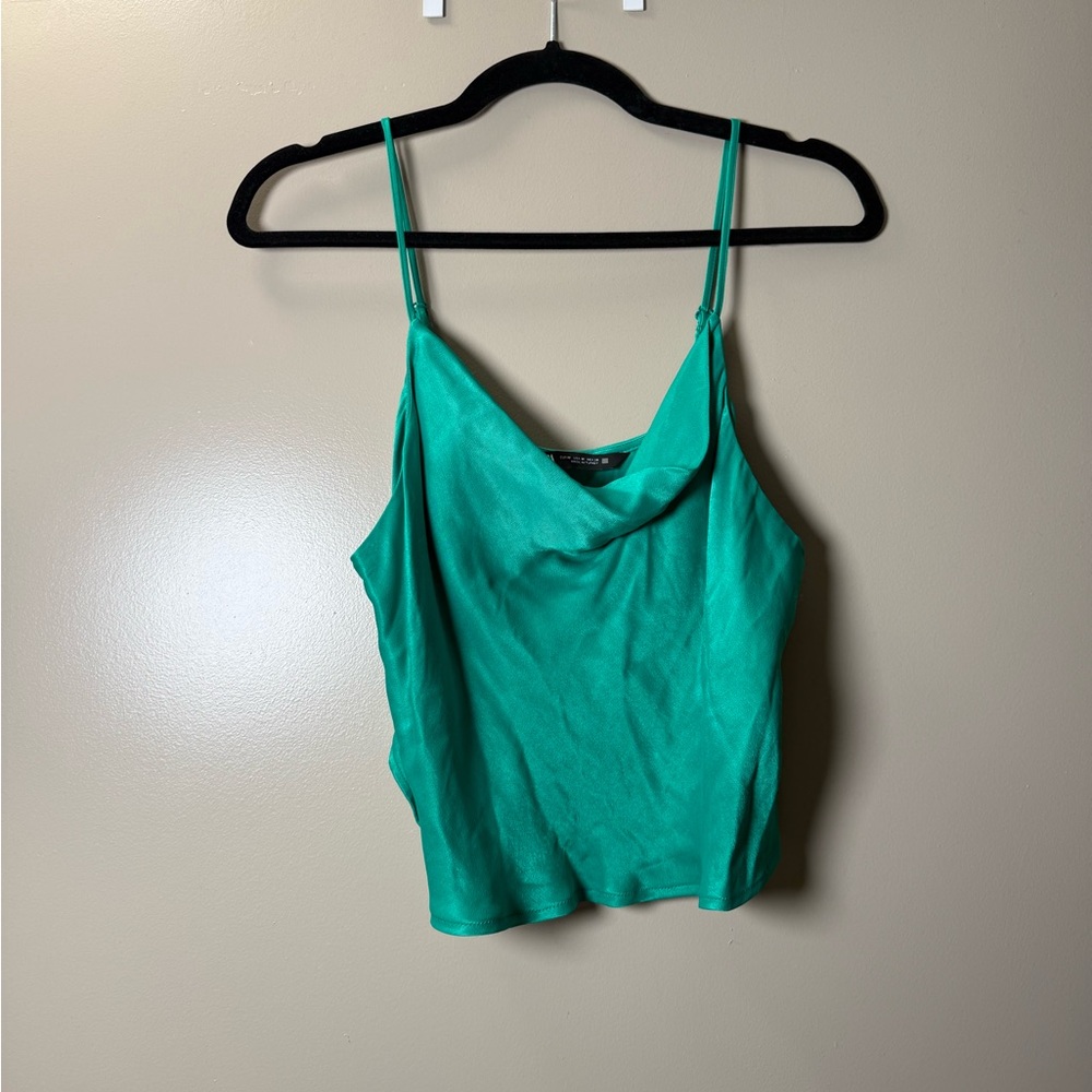 Zara Teal Satin Cowl-Neck Camisole